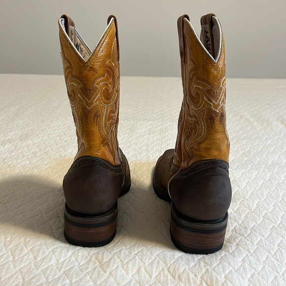 Alejo boots tooled cowboy gaucho boots, leather, brown & tan, made in Mexico, 4 - Picture 4 of 12